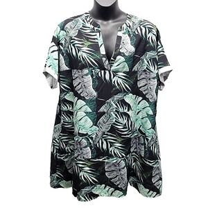 Aimage Tropical Leaf Tunic Top Dress V Neck Short Sleeve Resort  sz XXL